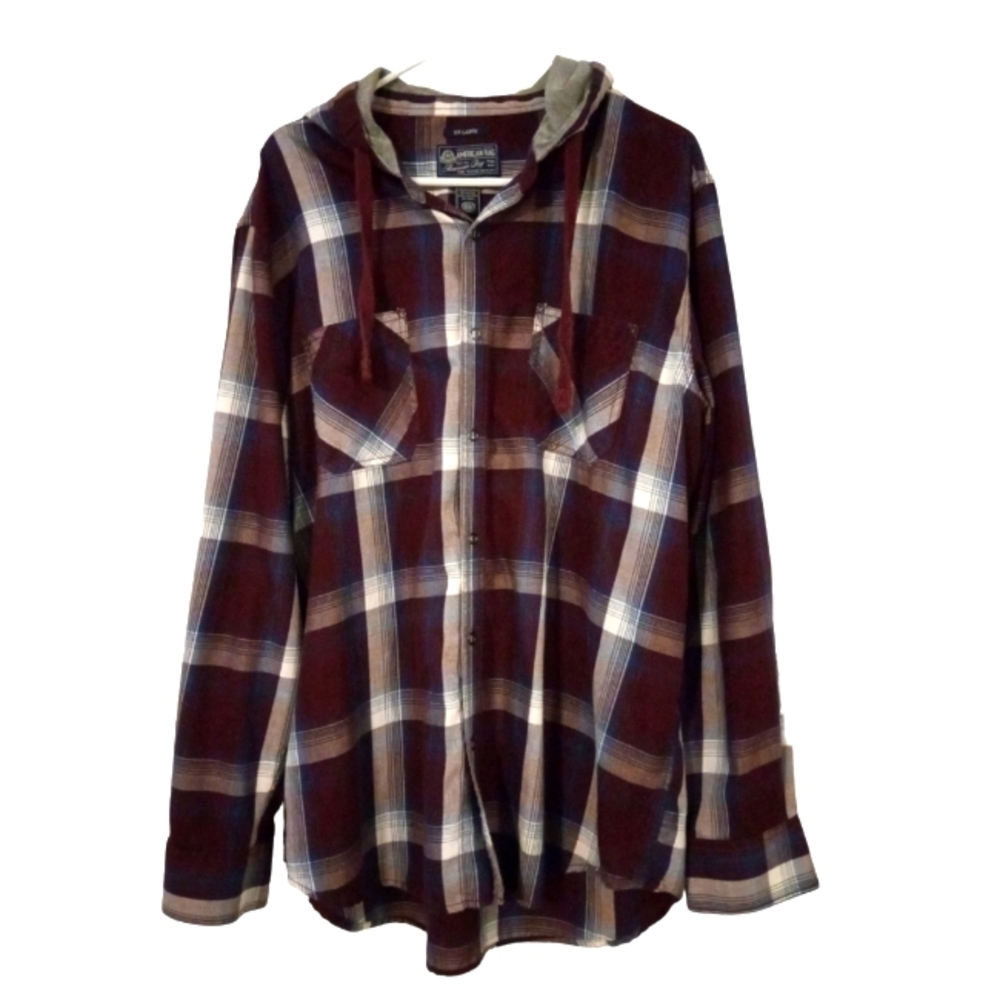 American Rag Hooded Plaid Snap Long Sleeve Shacket Grunge Plus Sized 2XL